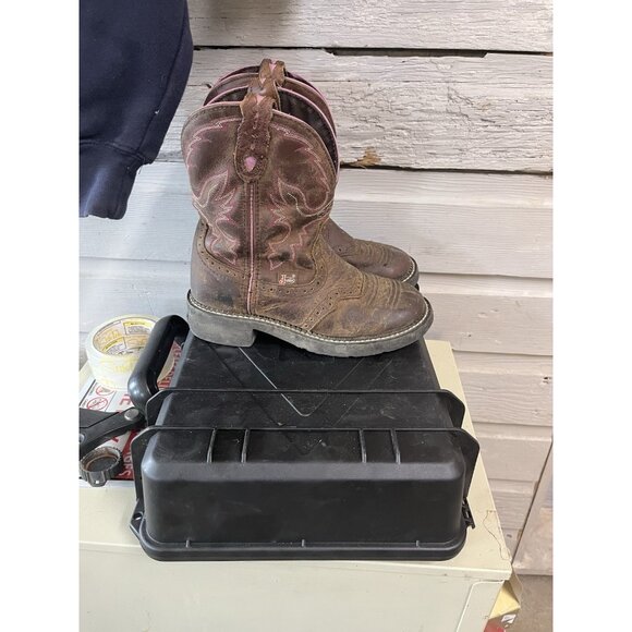 Justin Gypsy Women’s Size 6B Brown Leather Pink Embroidery Western Boots L9903 - Picture 1 of 16